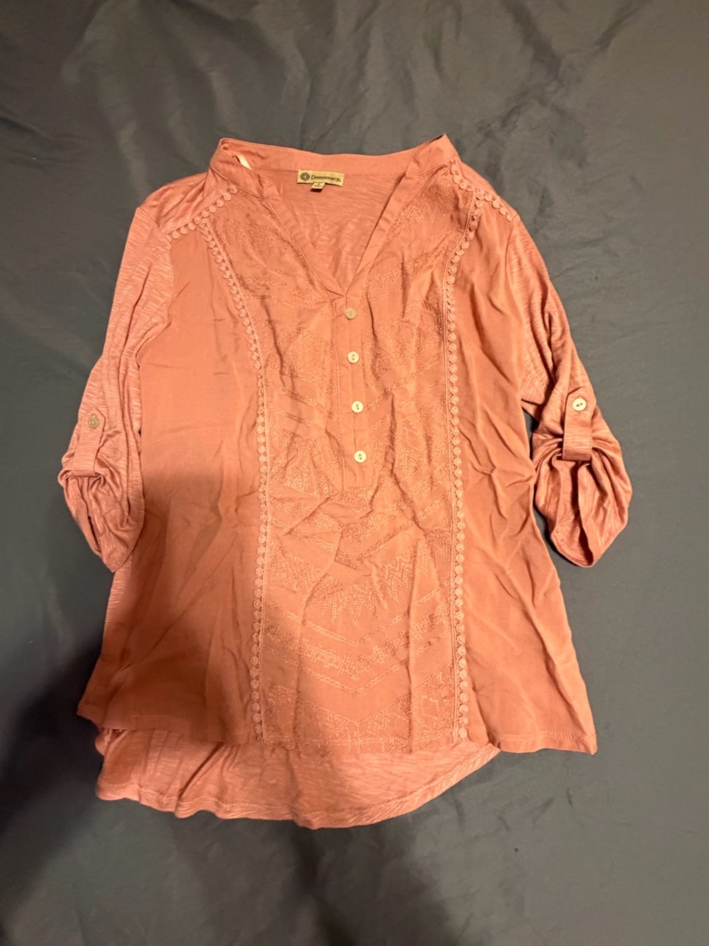 Democracy Coral Lace-Trim Button Tunic - Picture 2 of 4